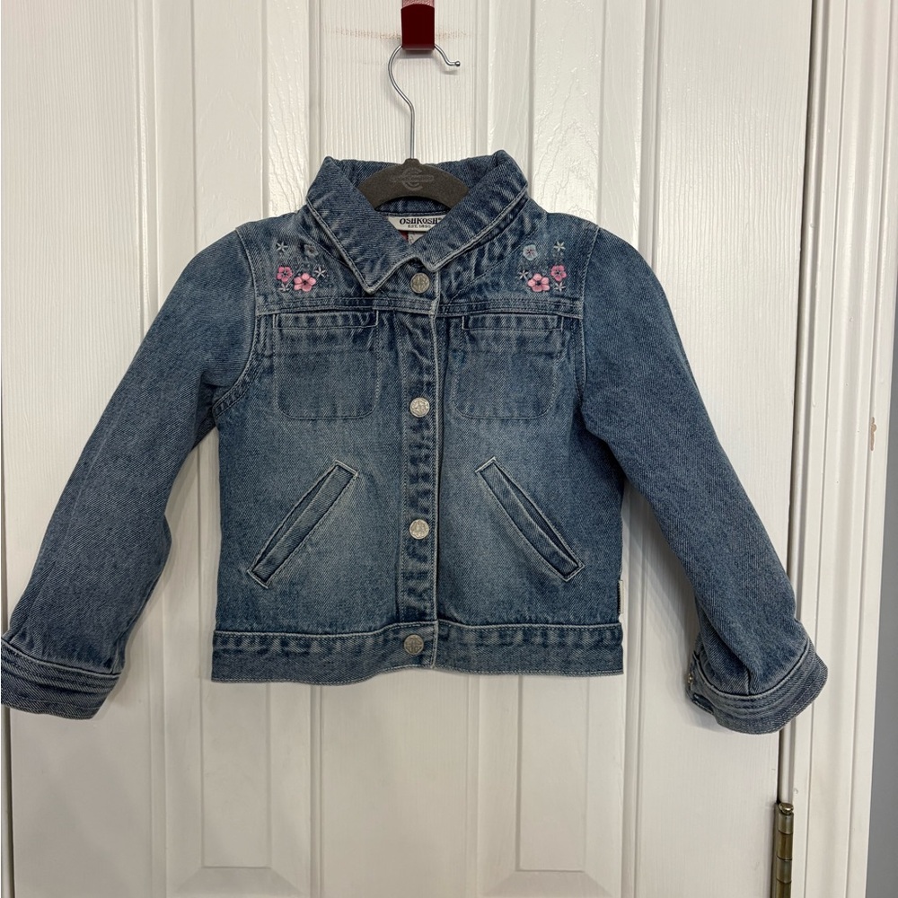 Oshkosh B’Gosh Toddler Girls Floral Embroidered Denim Jean Jacket Size 4T Spring